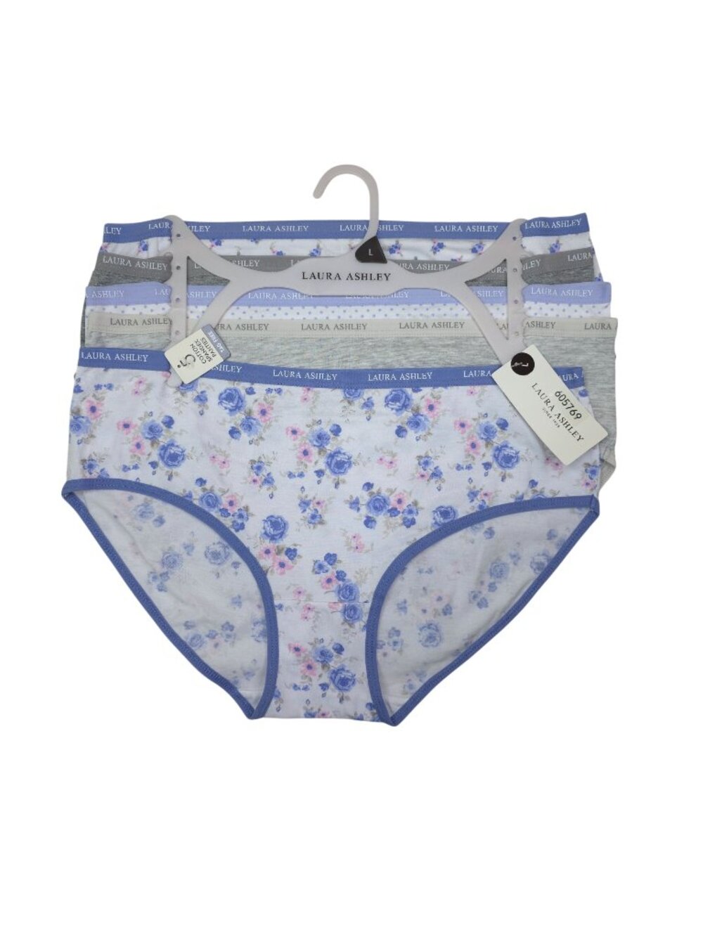 Laura Ashley Womens L 5-Pack Cotton Spandex Tag-Free Panties Floral & Solid